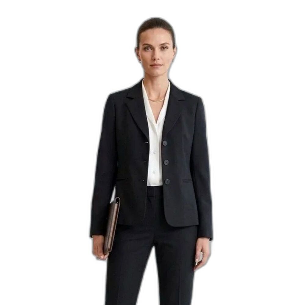 Lafayette 148 New York Stretch Virgin Wool Blazer Jacket Black Womens Sz 12 Work